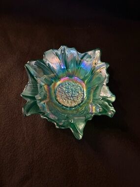 Carnival Glass Iridized Green Art Glass Bowl - Decorative Home Art